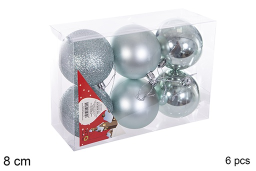 [116266] Pack 6 boules vert menthe brillant/mat 8 cm