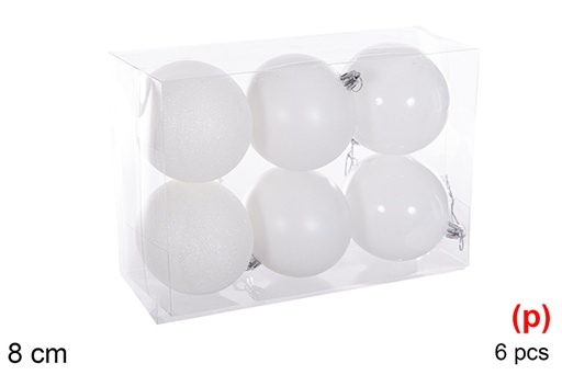 [116268] Pack 6 boules blanc brillant/mat 8 cm