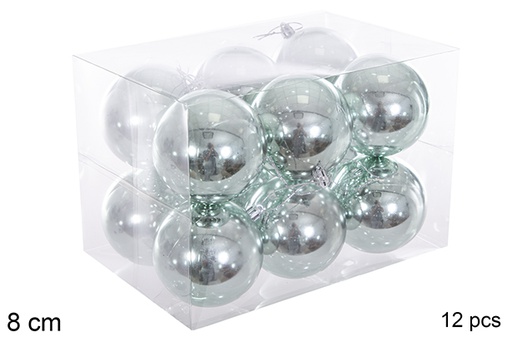 [116294] Pack 12 mint green glitter balls 8 cm