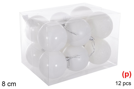 [116297] Pack 12 boules blanc brillant/mat/paillettes 8 cm