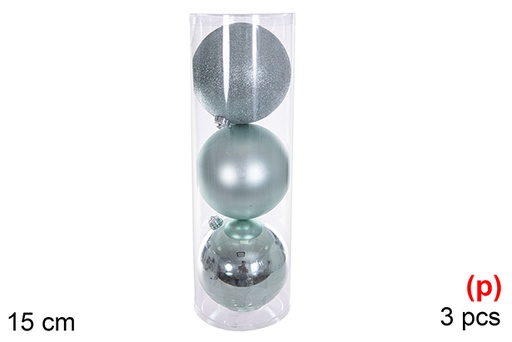 [116301] Pack 3 mint green glitter/matte/glitter balls 15 cm