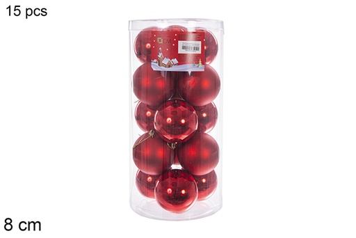 [116306] Pack 15 red glossy/matt balls cylinder 8 cm