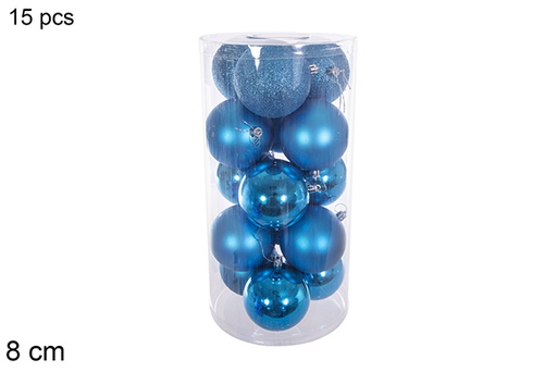 [116308] Pack 15 turquoise balls gloss/matte/glitter cylinder 8 cm
