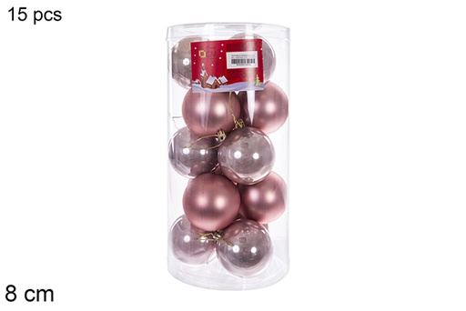 [116309] Pack 15 balls rose gold shiny/matt cylinder 8 cm