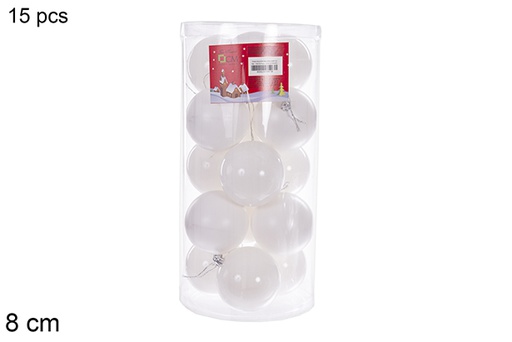 [116318] Pack 15 assorted glossy/matte white balls cylinder 8 cm