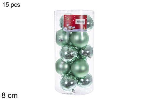 [116319] Pack 15 assorted mint green shiny/matt balls cylinder 8 cm