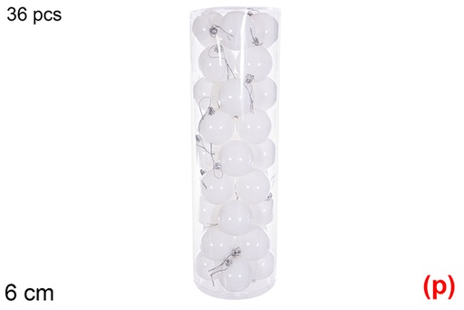 [116323] Pack 36 boules blanches pailletées cylindre 6 cm