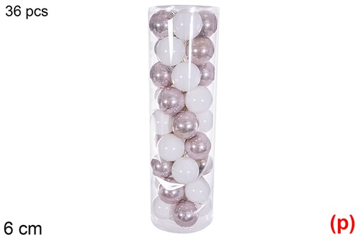 [116328] Pack 36 boules à paillettes or rose/blanc cylindre 6 cm