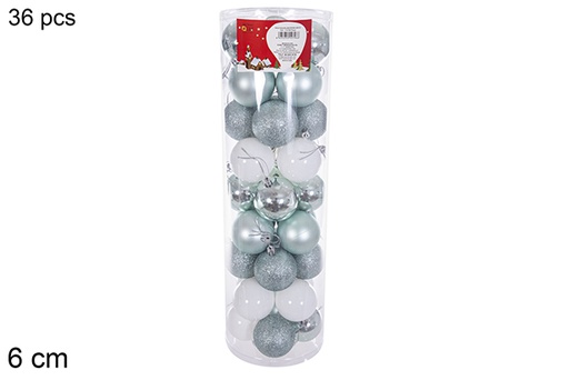 [116329] Pack 36 boules vert menthe/blanc brillant/mat cylindre 6 cm