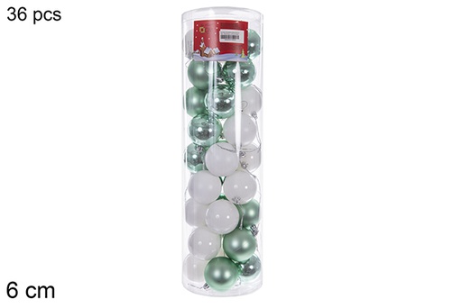 [116329] Pack 36 mint green/white gloss/matte balls cylinder 6 cm