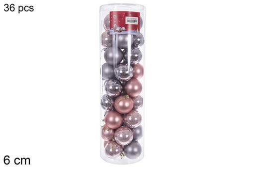 [116330] Pack 36 palline oro rosa/grigio lucido/opaco clindro 6 cm