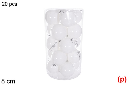 [116338] Pack 20 boules blanches à paillettes dans un cylindre 8 cm