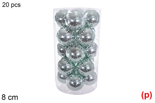 [116340] Pack 20 boules pailletées vert menthe en cylindre 8 cm