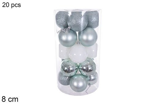 [116343] Pack 20 mint green/white glitter/matte/glitter balls cylinder 8 cm