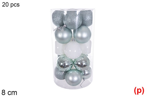 [116343] Pack 20 mint green/white glitter/matte/glitter balls cylinder 8 cm