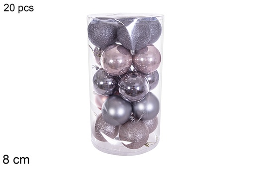 [116344] Pack 20 boules cylindriques or rose/gris pailleté/mat/pailleté 8 cm