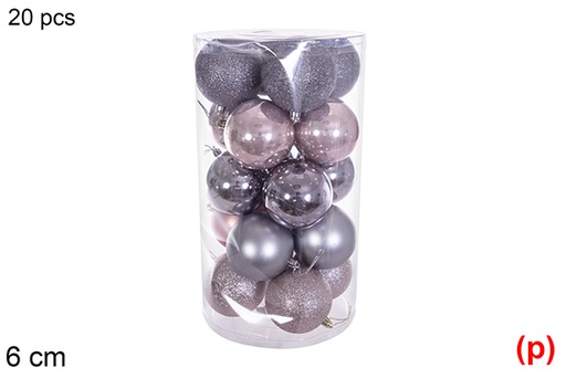 [116352] Pack 20 palline cilindro oro rosa/grigio lucido/opaco/glitter 6 cm