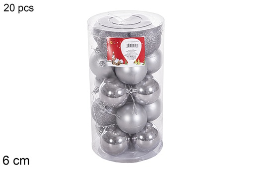 [116353] Pack 20 bolas gris brillo/mate cilindro 6 cm