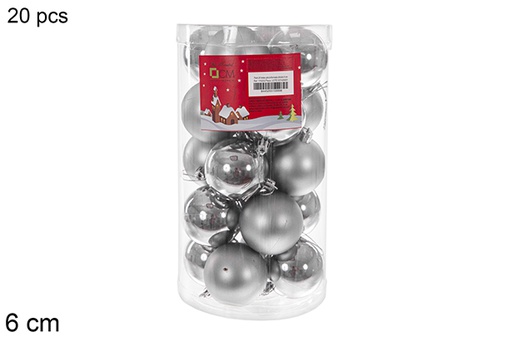 [116353] Pack 20 palline grigio lucido/opaco 6 cm