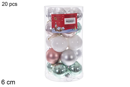 [116354] Pack 20 palline oro rosa/argento/verde menta/bianco lucido/opaco cilindro 6 cm