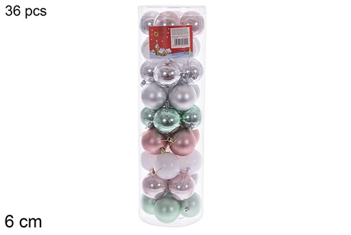 [116356] Pack 36 balls rose gold/silver/mint green/white gloss/matte cylinder 6 cm