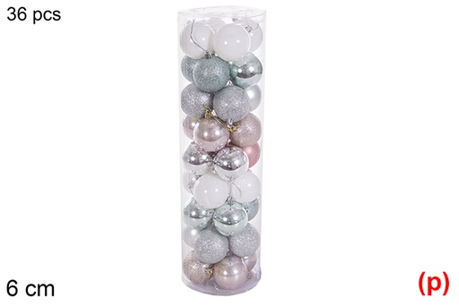 [116356] Pack 36 balls rose gold/silver/mint green/white glossy/matte/glitter cylinder 6 cm