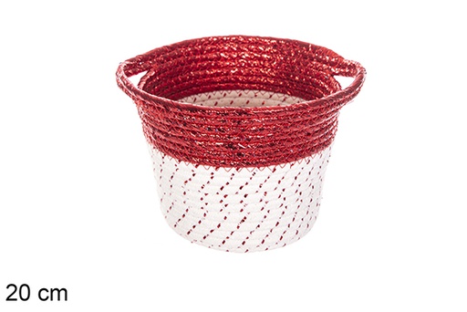 [116370] Corbeille en corde de coton avec papier rouge et anses 20 cm