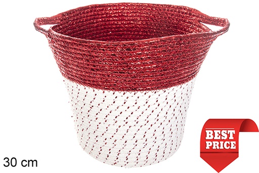 [116372] Corbeille en corde de coton avec papier rouge et anses 30 cm
