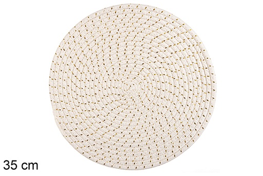 [116552] Dessous de plat en coton blanc/doré 35 cm