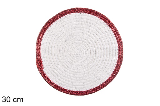 [116563] Set de table coton blanc bord rouge 30 cm