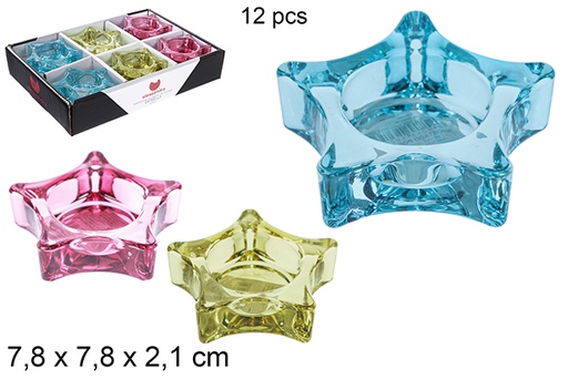 [116572] Portavelas cristal estrella color surtido 7,8 cm
