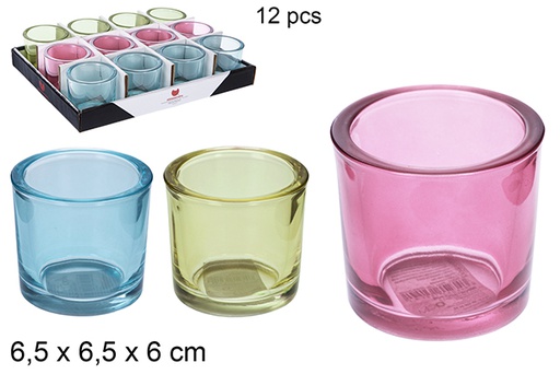 [116573] Round glass candle holder assorted color 6,5 cm