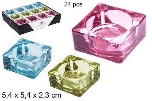 [116574] Portavelas cristal cuadrado color surtido 5,4 cm
