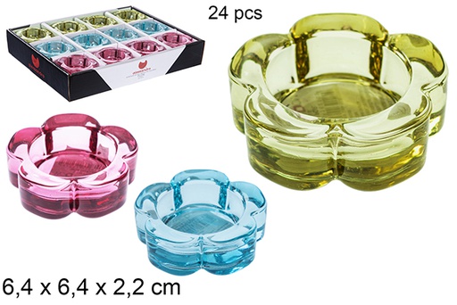 [116576] Portavelas cristal flor color surtido 6,4x6,4 cm