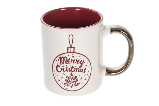 [116693] Caneca de cerâmica com alça de metal decorada com desenhos variados de Natal