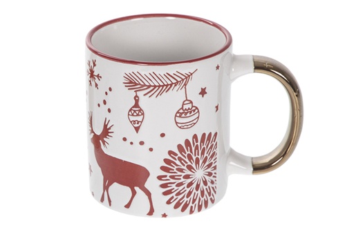 [116695] Ceramic mug decorated Christmas with metal handle assorted designs