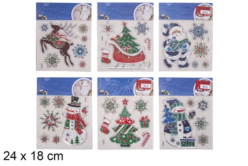 [116732] Adhesivos muñeco de nieve bufanda roja para decorar ventana 24x18 cm