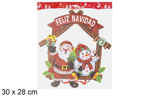 [116752] Colgante Papa Noel con muñeco de nieve en portal 30x28 cm