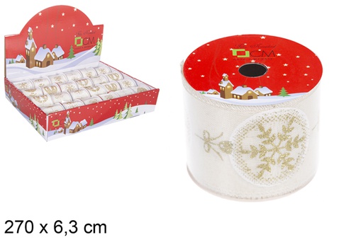 [116788] Cinta Navidad blanca decorada copo de nieve  270x6,3 cm