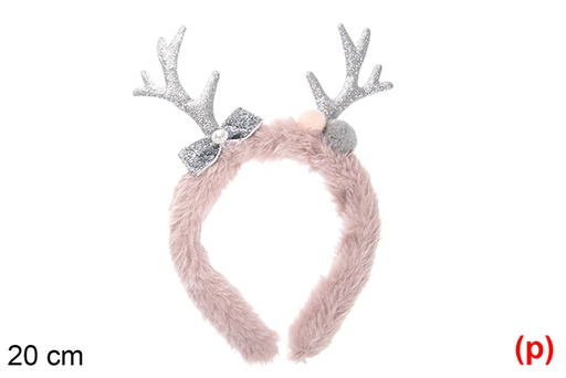 [116844] Bandeau de Noël rose avec cornes argentées 20cm