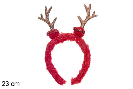 [116851] Red Christmas headband with rose gold horns 23 cm