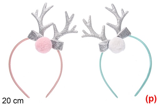 [116853] Assortiment de couleurs de serre-tête de Noël avec des cornes d'argent 20cm