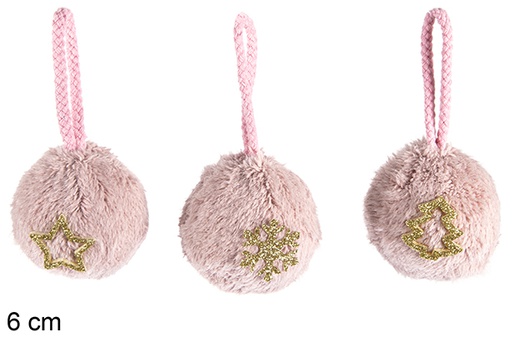 [116864] Pendentif boule de Noël rose décorée assortie 6 cm