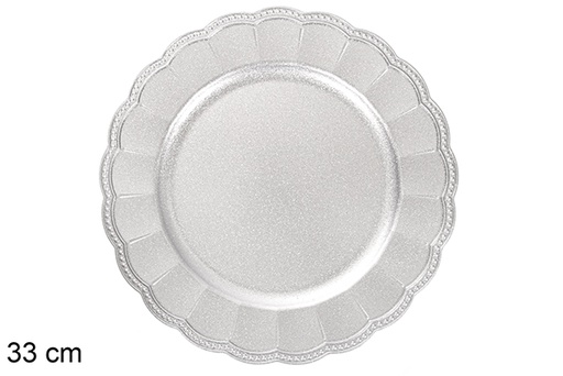 [116928] Under decorative plate shiny silver dots 33 cm