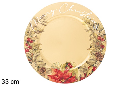 [116937] Bajo plato decorado flor Pascua oro brillo 33 cm