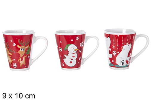 [116994] Assorted red Christmas ceramic mug 10x9 cm