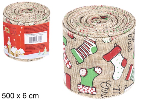 [117175] Meias de Natal decoradas com fitas castanhas 500x6 cm