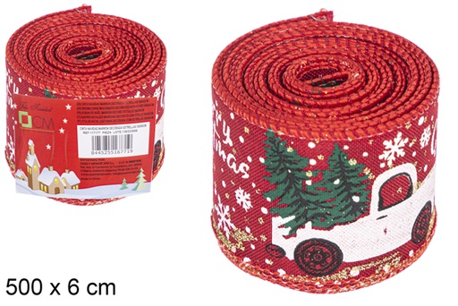 [117182] Cinta Navidad decorada coche con árbol 500x6 cm