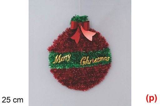 [117197] Red tinsel Christmas ball decorated Merry Christmas 25 cm