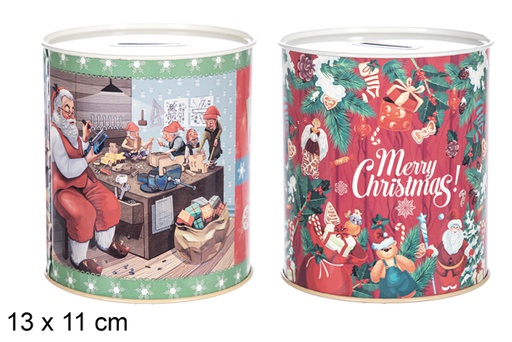 [117198] Christmas metal piggy bank assorted 13x11 cm